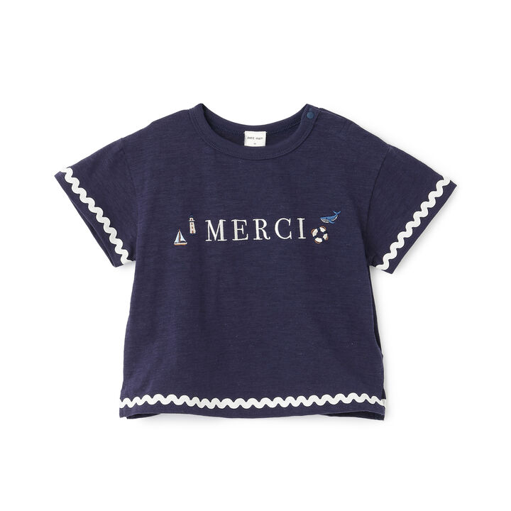 [Cool Touch] Marine Embroidered Sleeve Line T-Shirt,Light khaki, medium image number 5