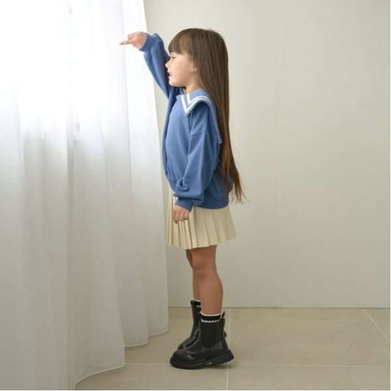 Pilling-Resistant Sailor Collar Sweatshirt,Milky white, large image number 5