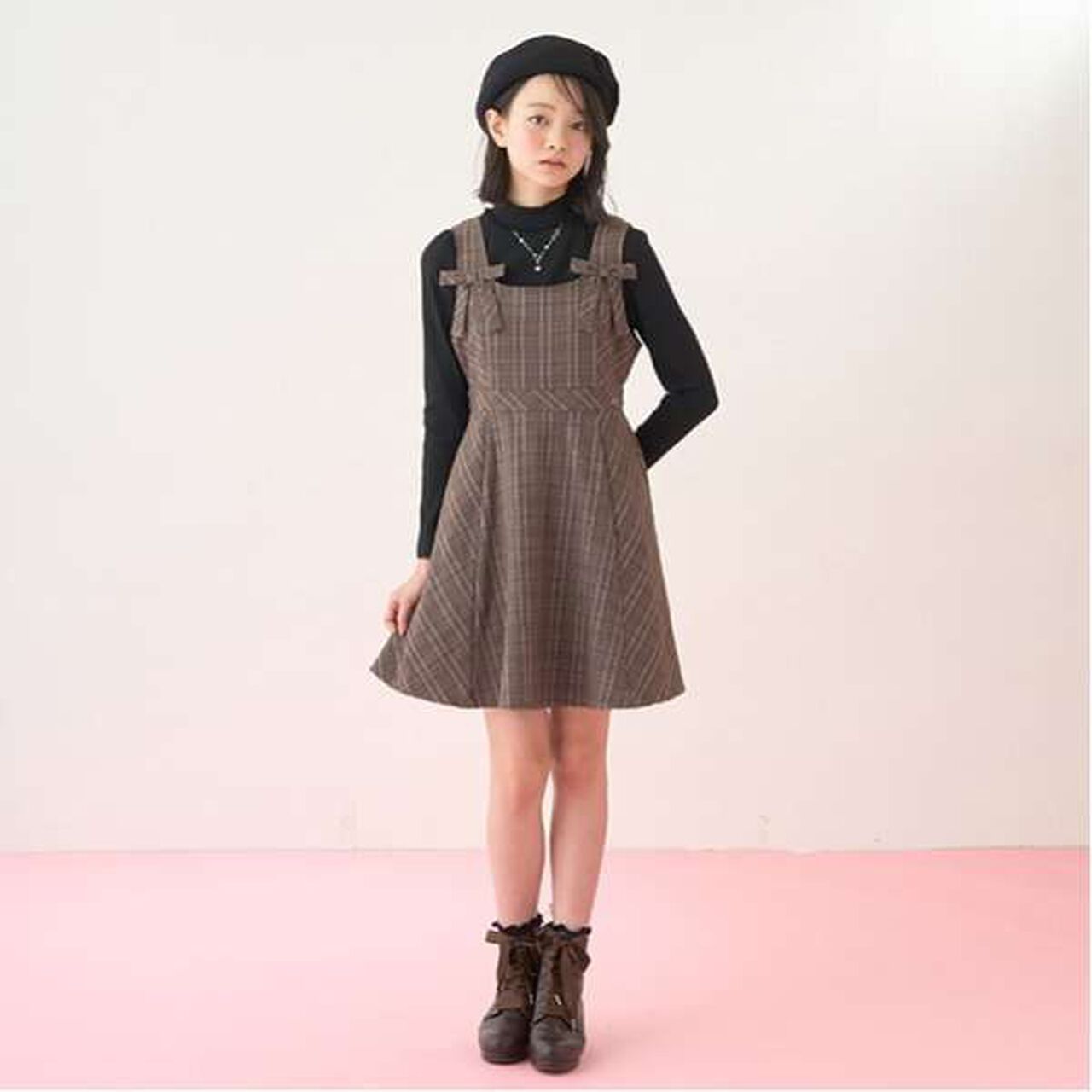 Twin Ribbon Jumper Skirt,Charcoal gray, large image number 19