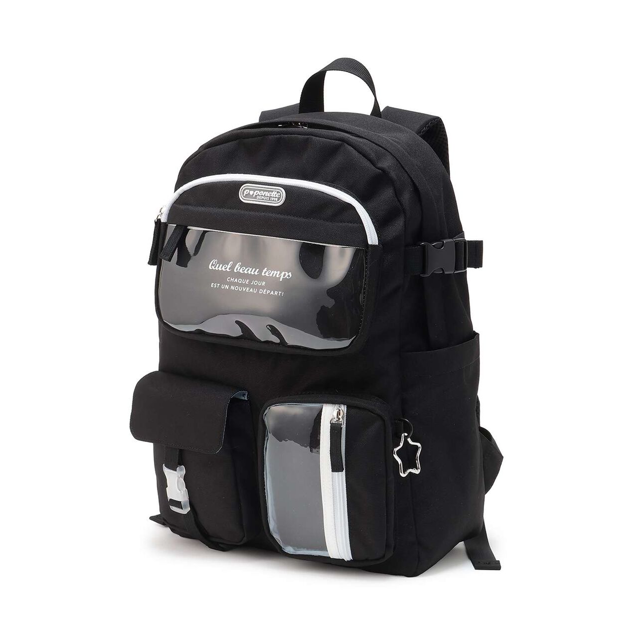 Casual Backpack with Charm,Black, large image number 16