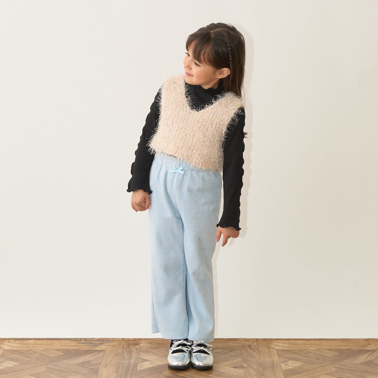 [Either Way Fine] Lame Feather Knit Vest,Light beige, large image number 24