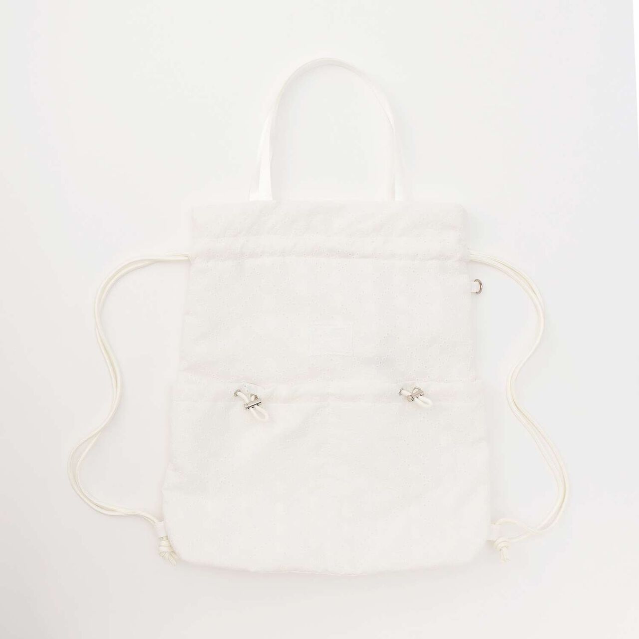 A4-Compatible Ribbon Pattern Lace Knapsack,Off white, large image number 8