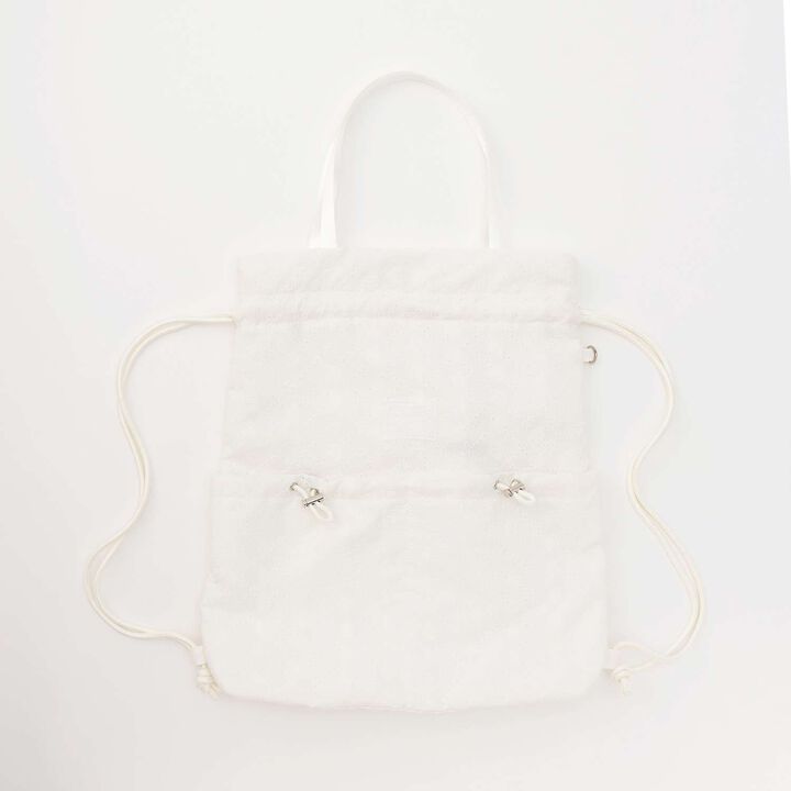 A4-Compatible Ribbon Pattern Lace Knapsack,Off white, medium image number 8