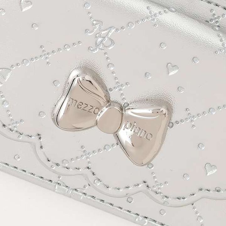 Monogram Pattern Embossed Card Holder with Pom-Pom,Silver, medium image number 4