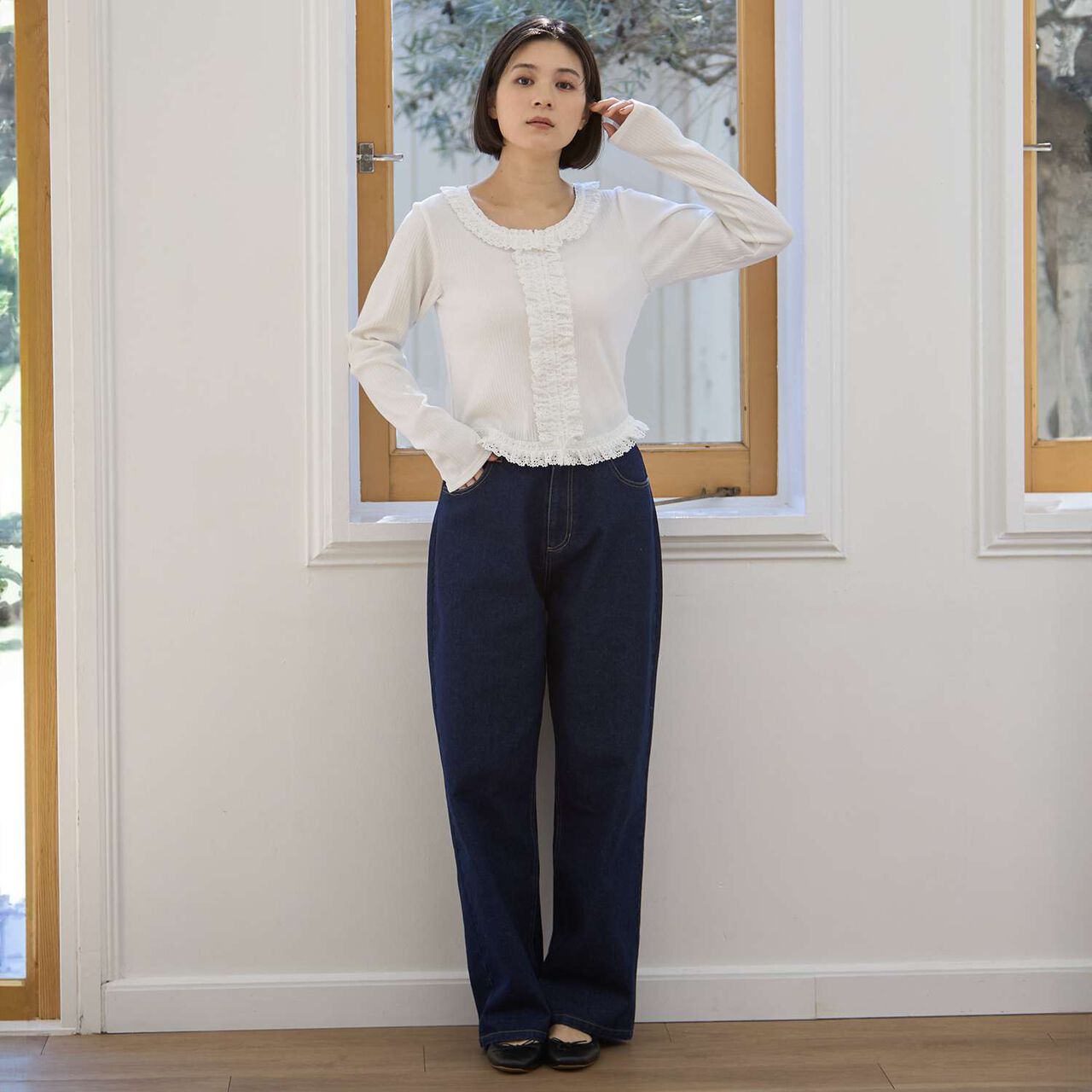 Barrel Leg Denim Pants,Navy, large image number 0