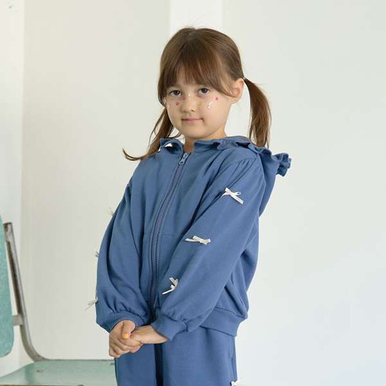 [Restock] Goodbye Pills Fleece Zip Parka with Frill and Ribbon,Ink blue, large image number 0