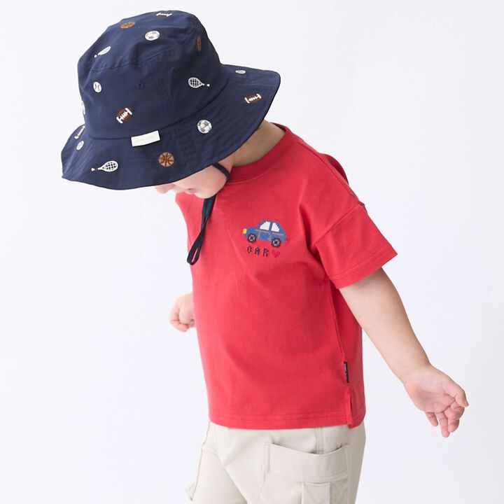 [Food Stain Resistant] Embroidered Short Sleeve T-Shirt,Coral red, medium image number 1