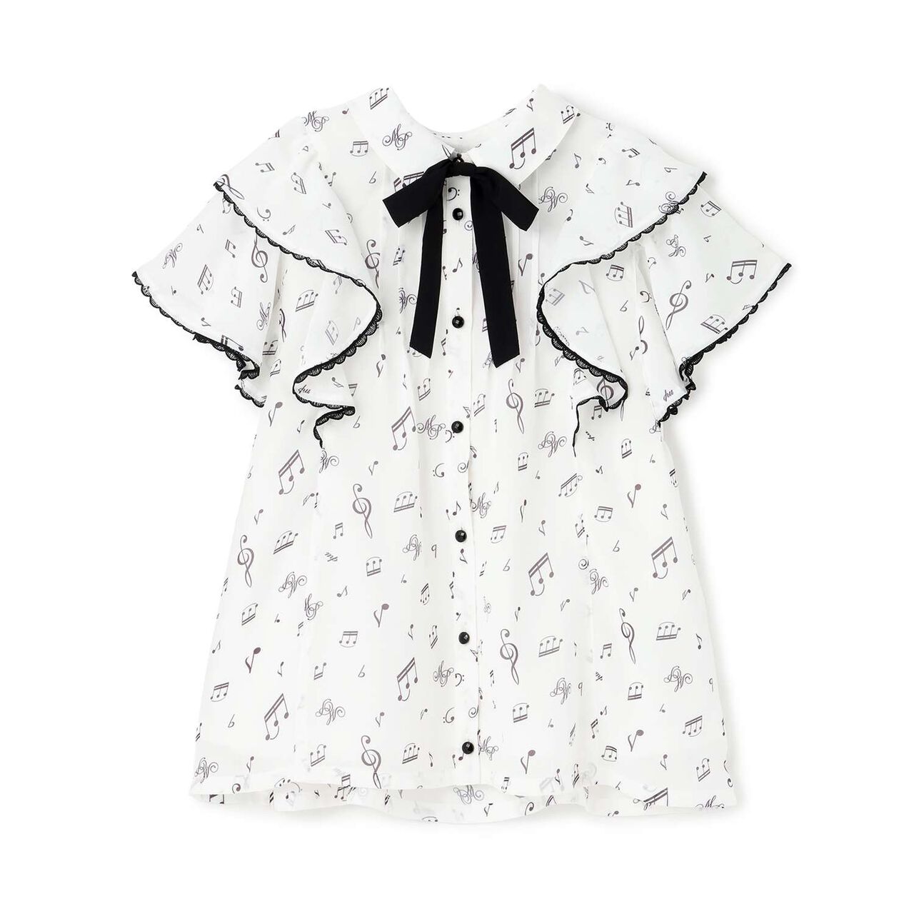 Musical Note Frill Blouse♪,Off white, large image number 8