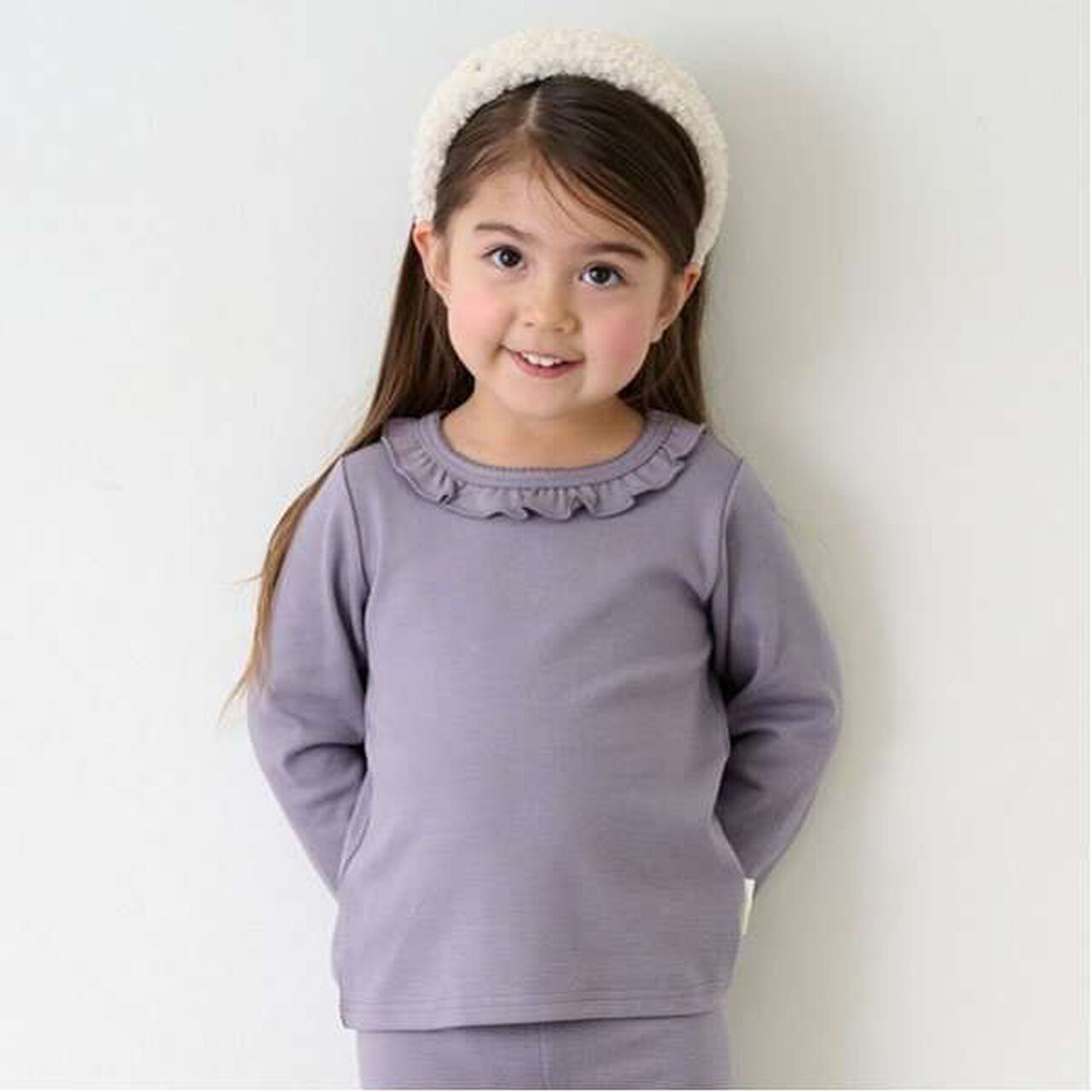 Fluffy Warmth Frill Long Sleeve T-Shirt,Gray, large image number 17