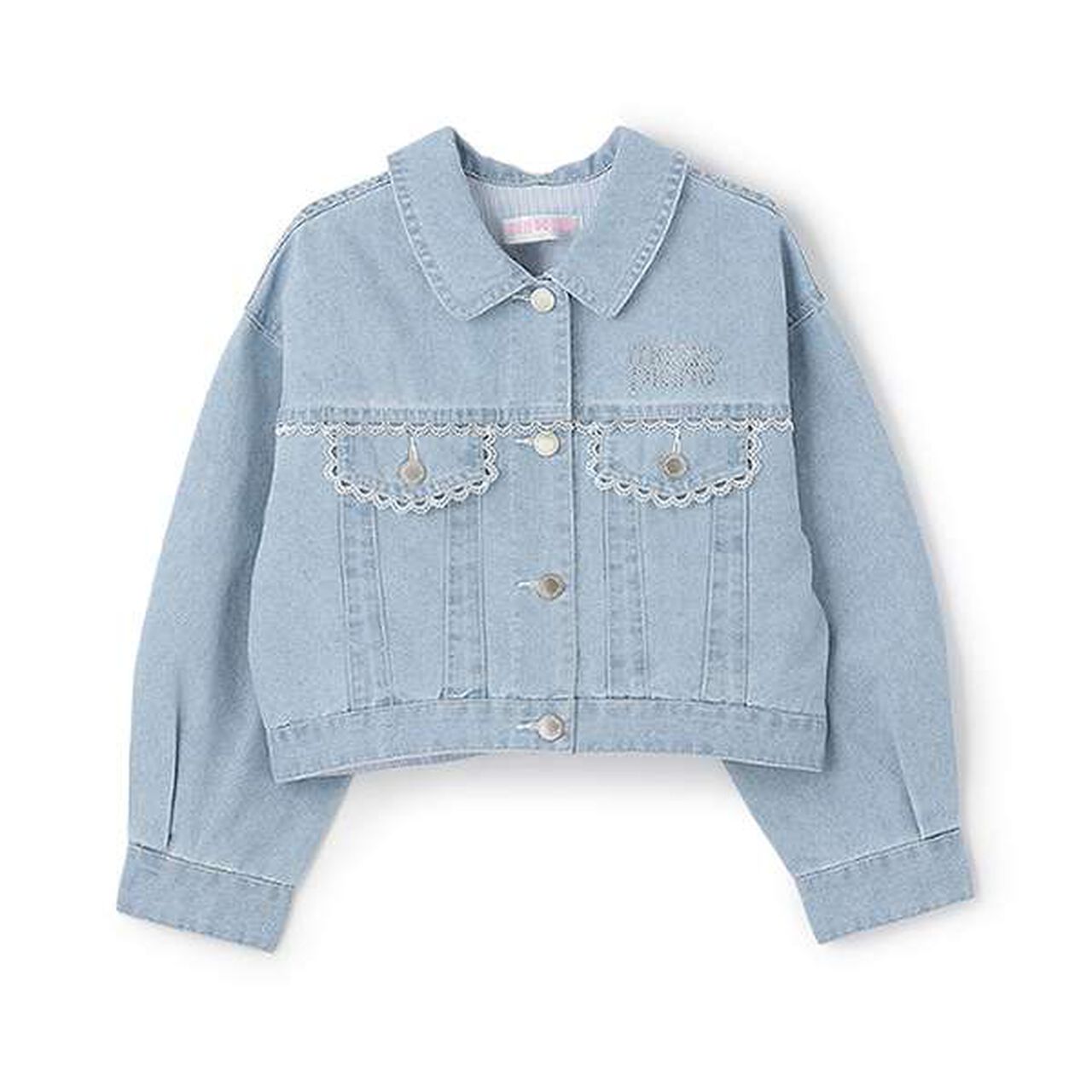 Lace Trim Dropped Shoulders Denim Jacket,Pink, large image number 14