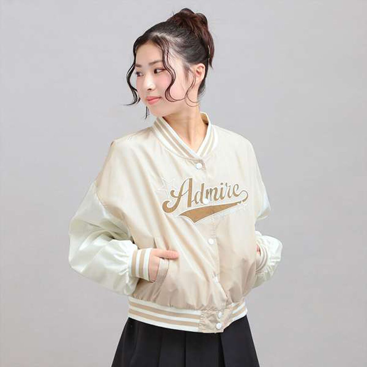 Cheer Logo Appliqu&eacute; Varsity Jacket,Gray, large image number 19