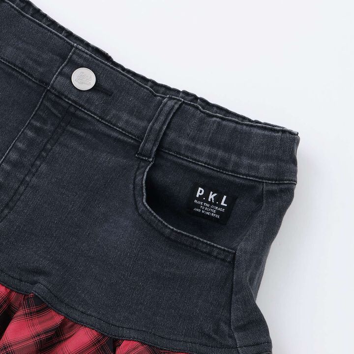 [Quick-Dry Absorbent Inner Shorts] Hem Checkered Panel Asymmetric Skirt,Red, medium image number 4