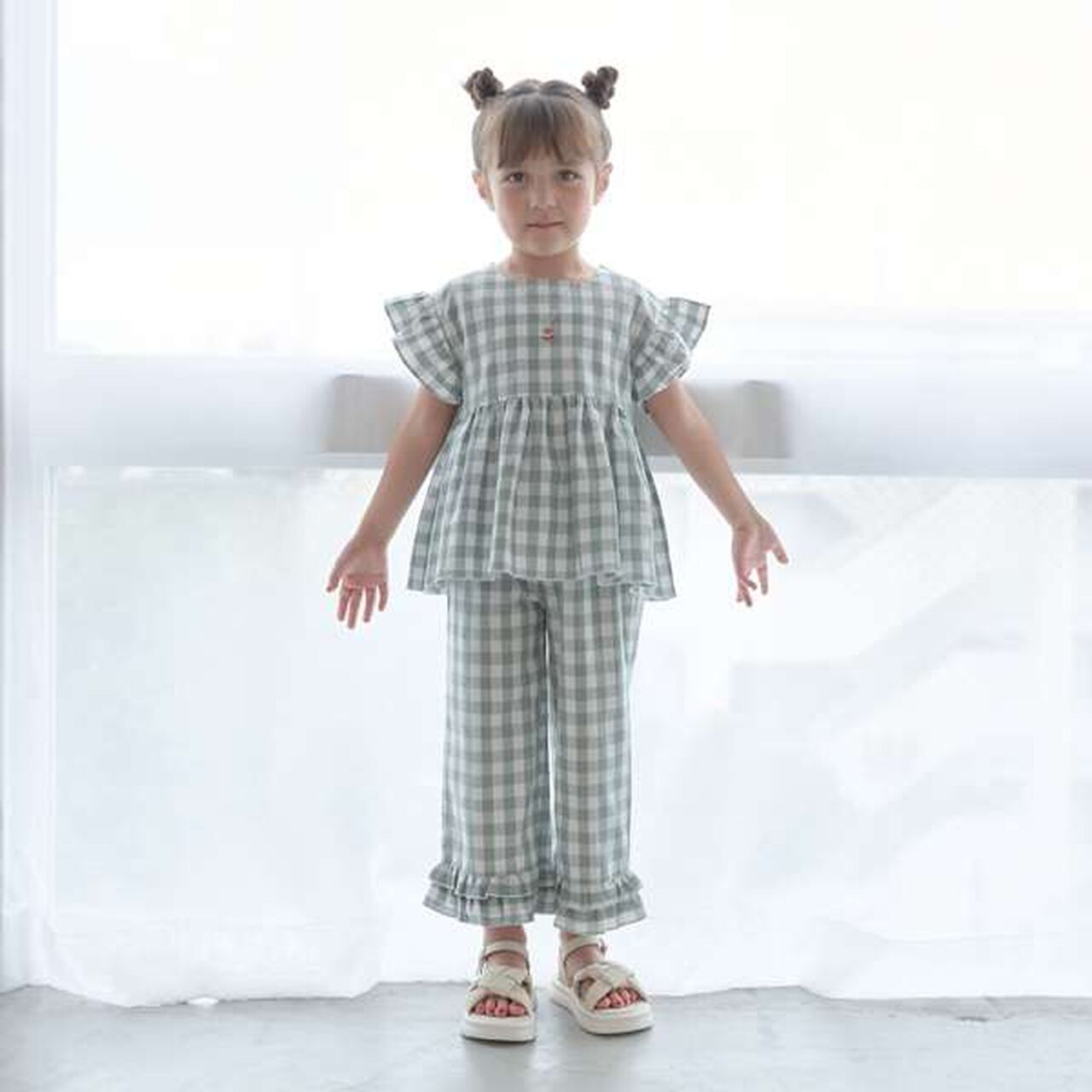 Peplum Blouse & Hem Frill Pants Outfit Set,Mocha tea, large image number 24