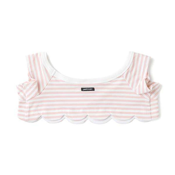 petit main × LOVOT Scallop Trim Stripe Pattern T-Shirt,Navy, medium image number 2