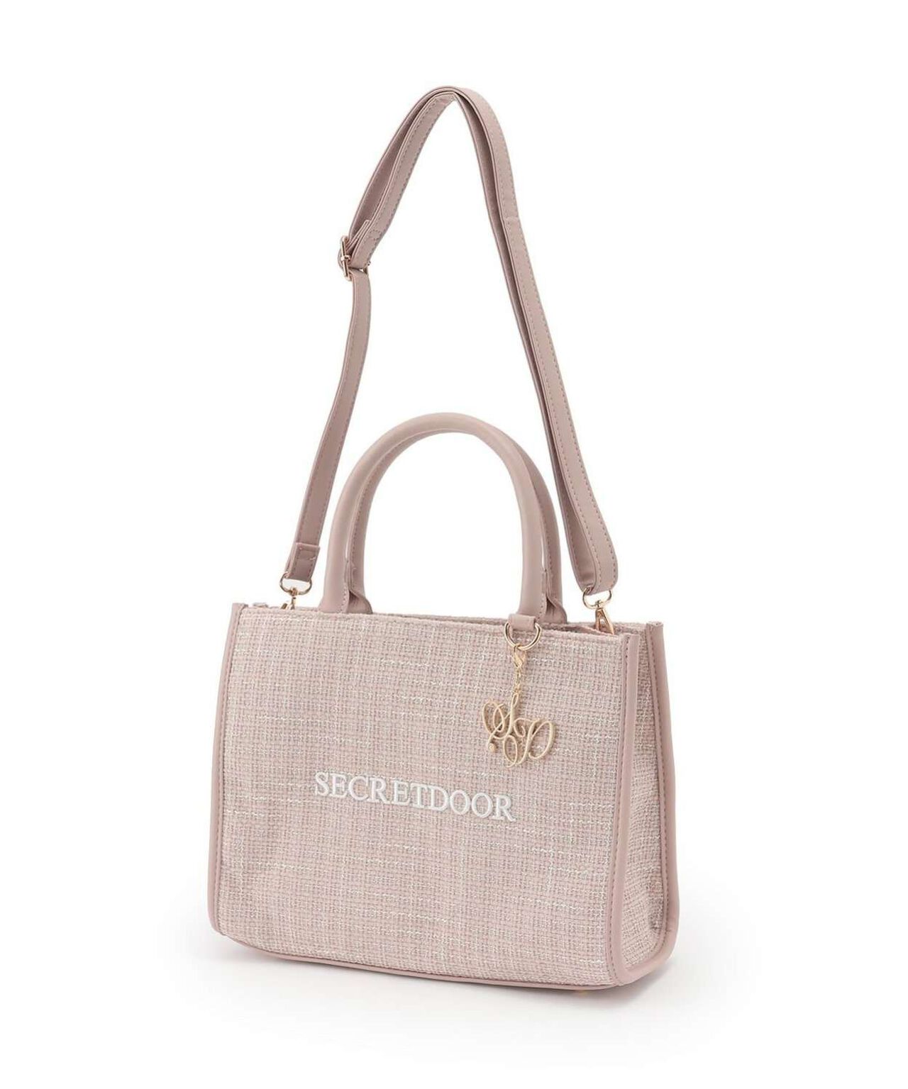 Tweed Tote Bag with Charm,Pink, large image number 0