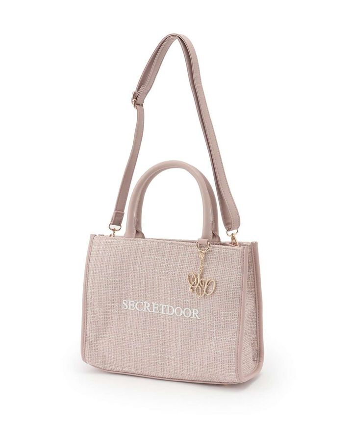 Tweed Tote Bag with Charm,Pink, medium image number 0