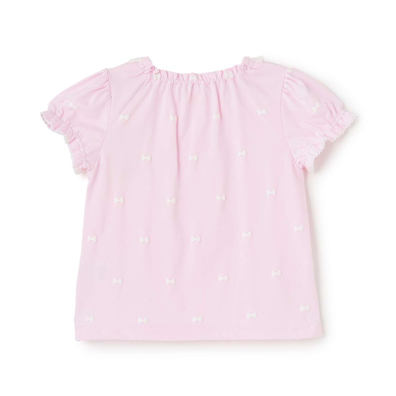 Short Sleeve T-Shirt with Rabbit Mascot and Ribbon Pattern,Off white, large image number 1