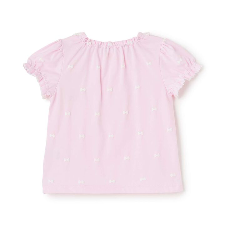 Short Sleeve T-Shirt with Rabbit Mascot and Ribbon Pattern,Off white, medium image number 1