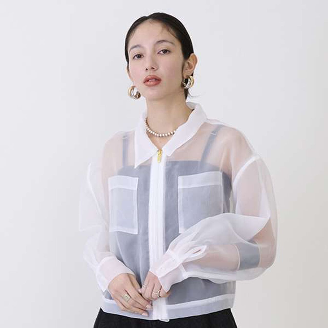 [LADIES] Sheer Shirt Jacket,White, large image number 0