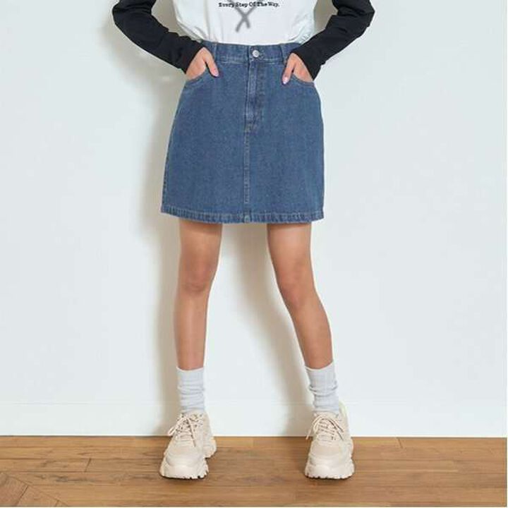 Denim Twill A-Line Skirt with Shorts,Navy, medium image number 0