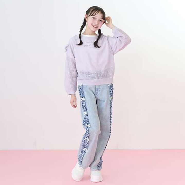 Side Frill Straight Denim Pants,Black, medium image number 10