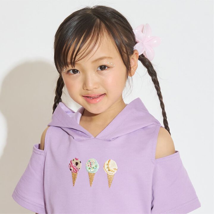 [31 Ice Cream] Cold-Shoulder Short-Sleeve Hoodie Dress,Lavender, medium image number 2