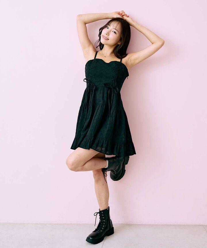 Lace-up Camisole Dress [Korean Fashion],Black, medium image number 4
