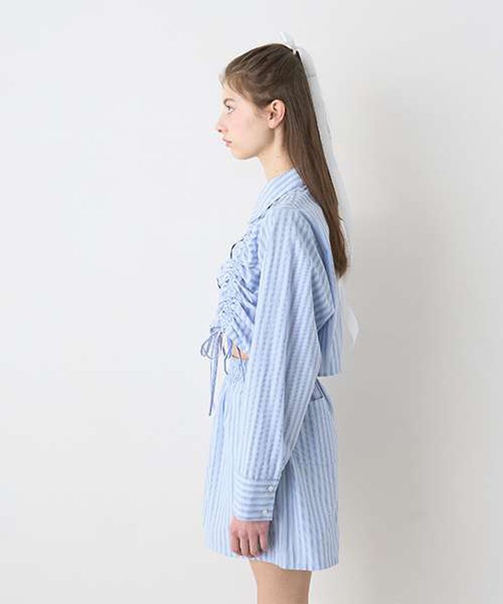 Shirred Ribbon Blouse,Beige, medium image number 8