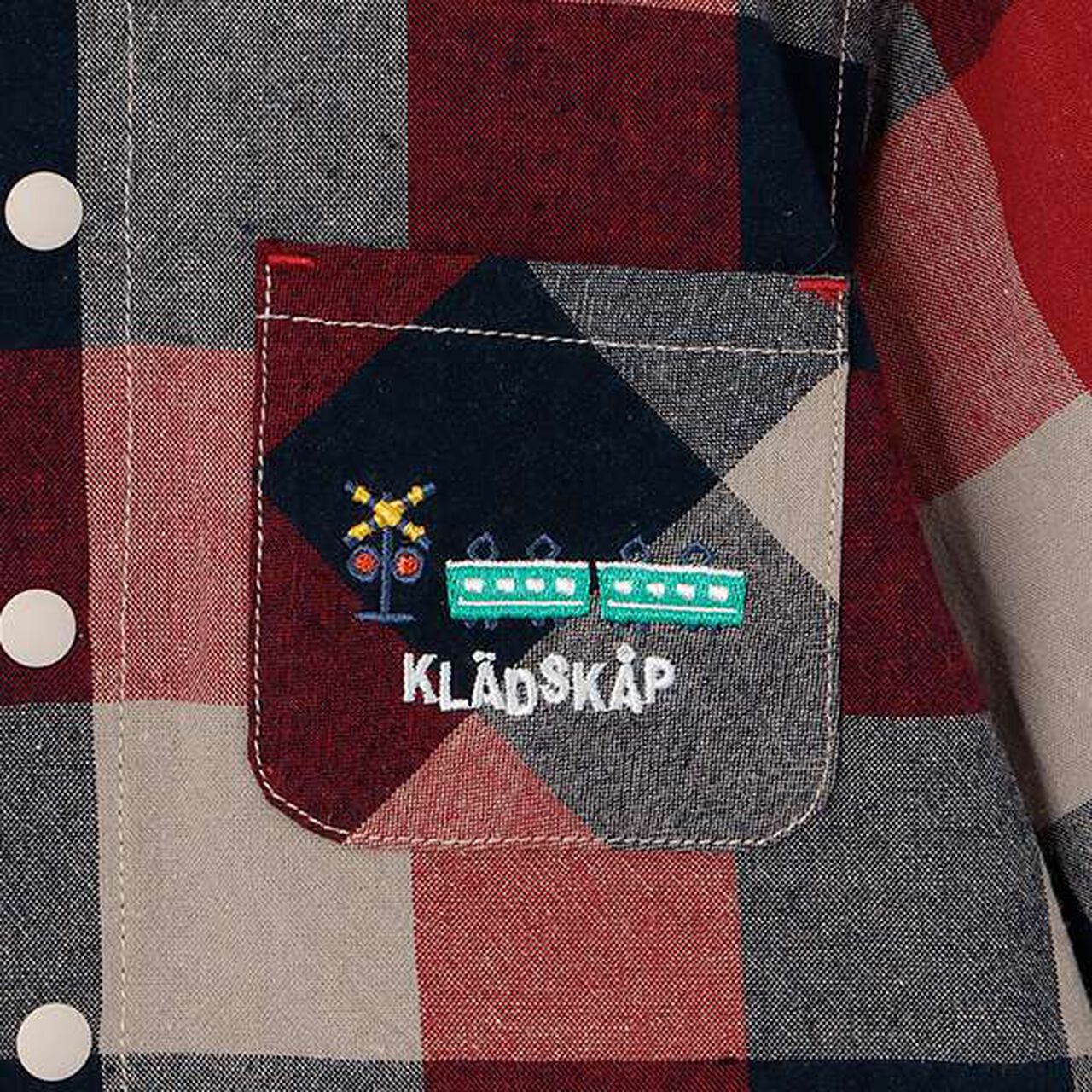 [Restock] Train Embroidery Checkered Long-Sleeve Shirt,Red, large image number 3