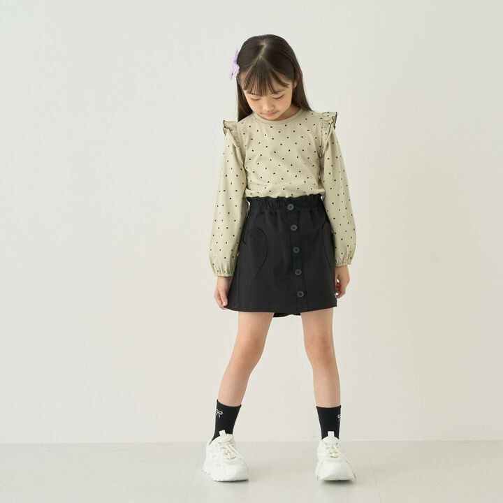[100% Cotton] [Muteki T] [Stain Resistant/UV/Quick-Dry] Frilled Volume Sleeve All-Over Pattern T-Shirt for Girls [Kids],, medium
