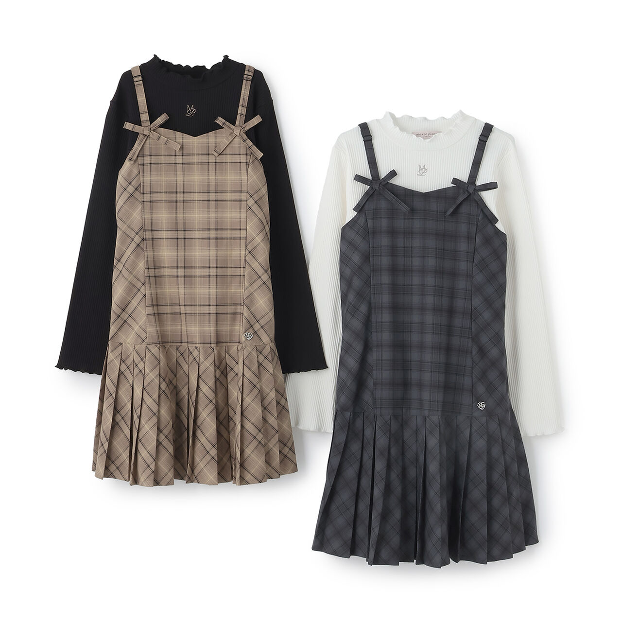 Twin Ribbon Jumper Skirt & T-Shirt Set,Brown, large image number 3