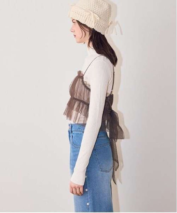 Tulle Bustier Knitwear Set,Brown, medium image number 1