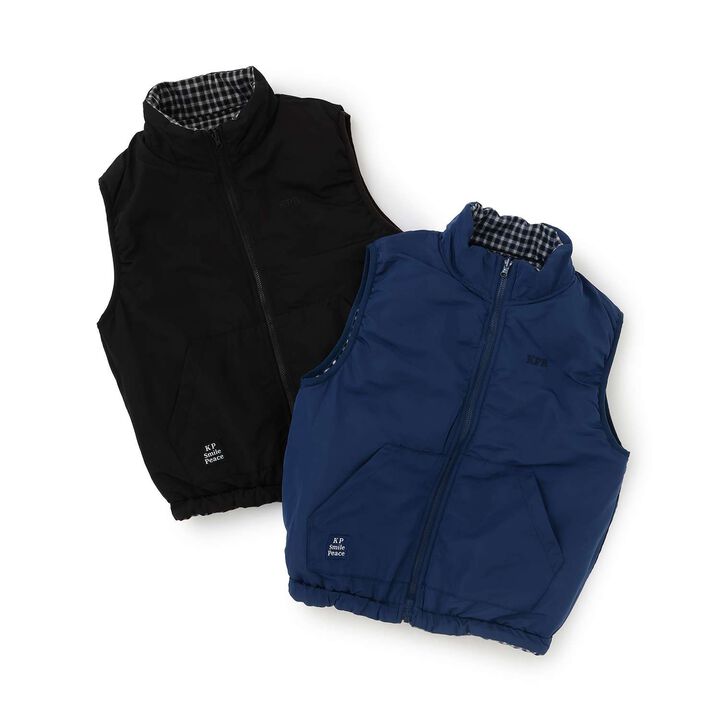 [Reversible] Taffeta &times; Check Vest,Navy, medium image number 4