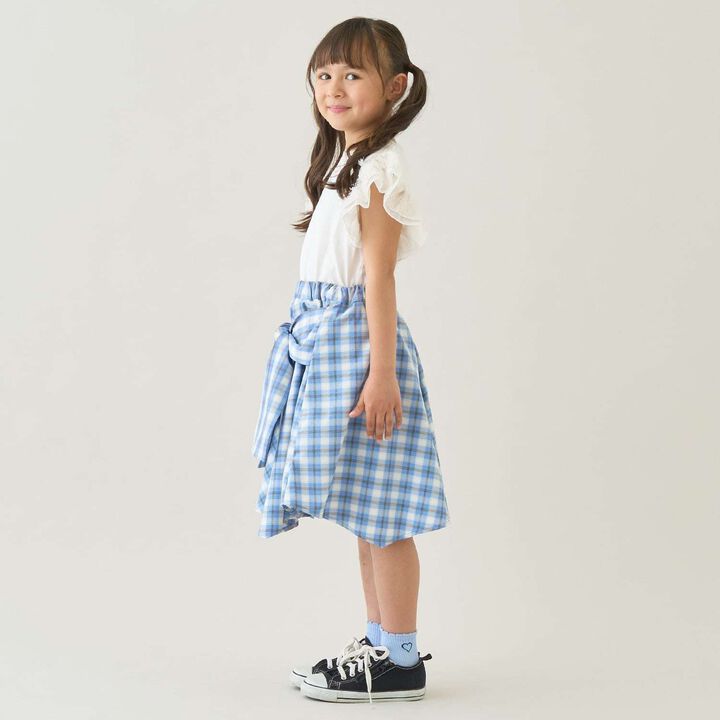 Gathered Check Shirt-Style Skirt with Inner Shorts [Kids Girls],Red, medium image number 19