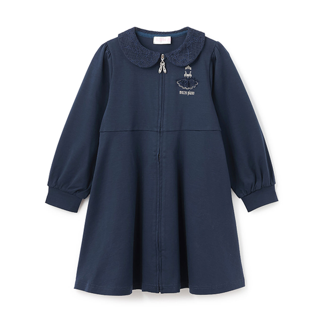 Ballet Collar Front-Opening Cut One-Piece Dress,Navy, large image number 0