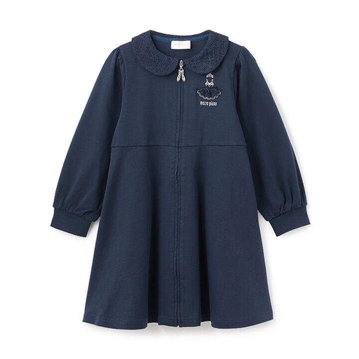 Ballet Collar Front-Opening Cut One-Piece Dress,Navy, medium image number 0