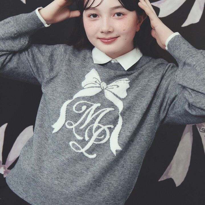 Knit Pullover with Pearl-Accent Ribbon,Light pink, medium image number 1