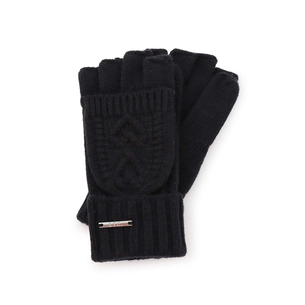 Cable Knit Gloves,Black, large image number 0