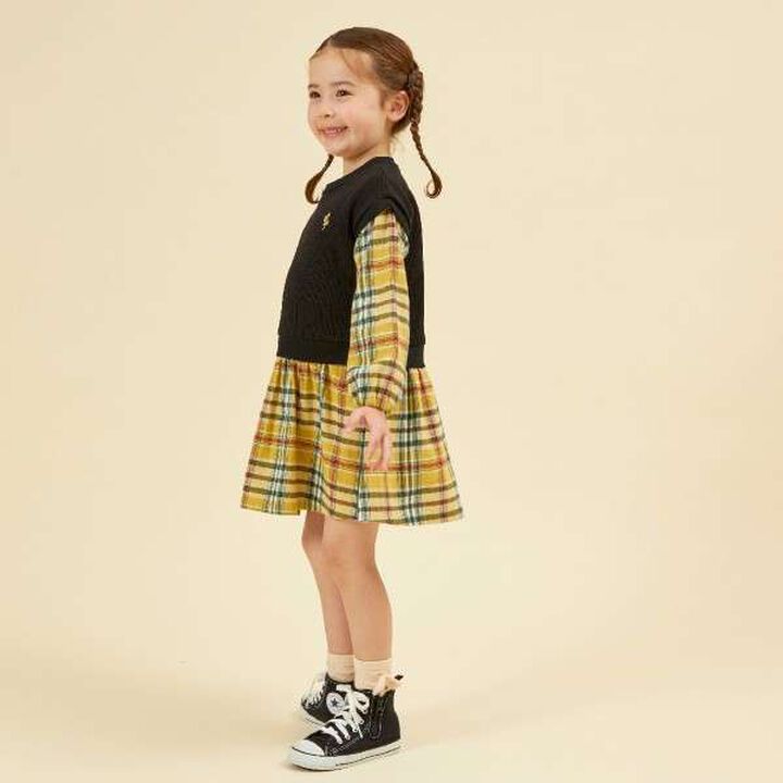 KP Layered Check One-Piece Dress [90-160],Black, medium image number 6