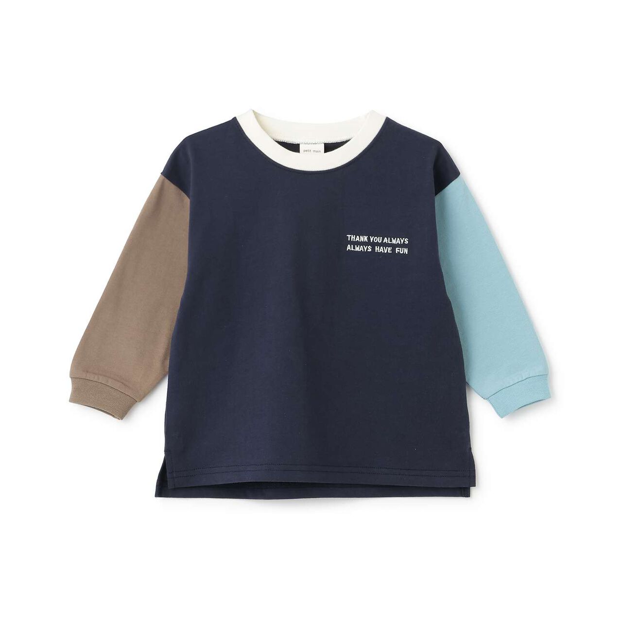 Color-Blocked Relaxed Long-Sleeve T-Shirt [Food Stain Resistant],Navy, large image number 8