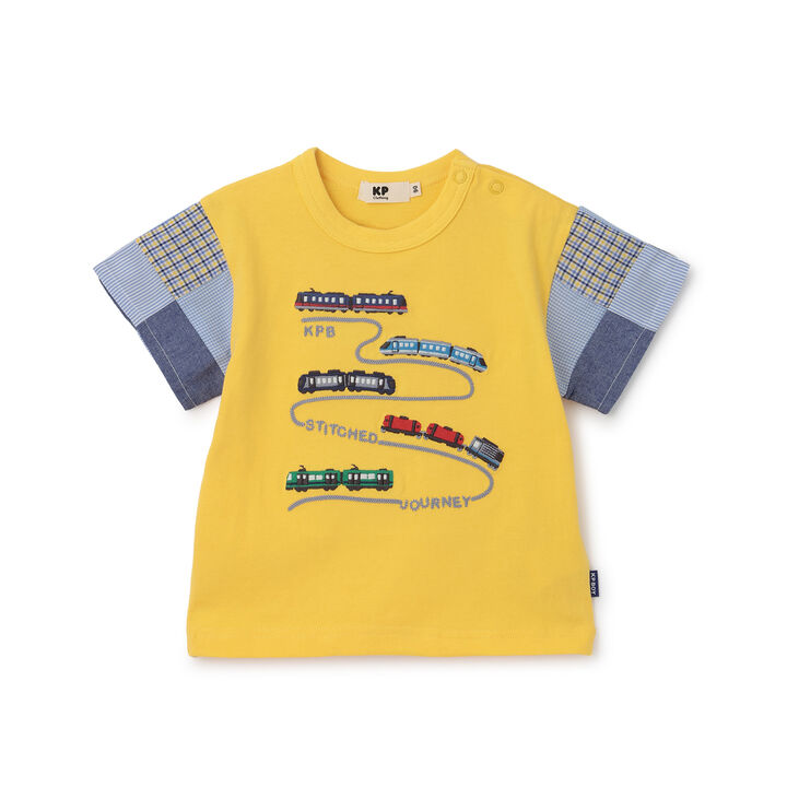Train Motif Patchwork Sleeve T-Shirt,, medium