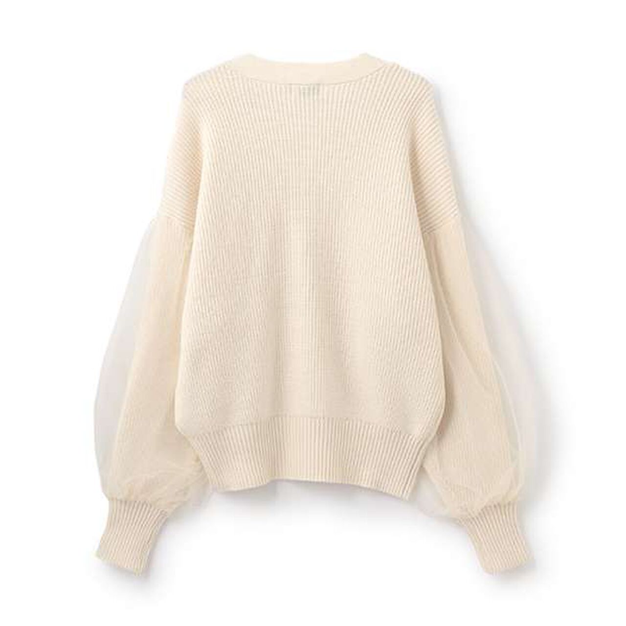 [AMI] Overlay Tulle Sleeve V-Neck Cardigan,Ivory, large image number 1
