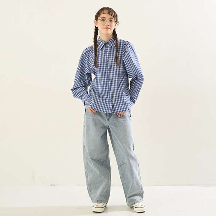 [AMI] Volume Sleeve Check Blouse,Deep blue, medium image number 21