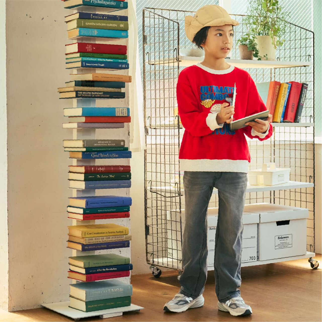 附調節扣彈性丹寧直筒褲,淡藍色, large image number 3