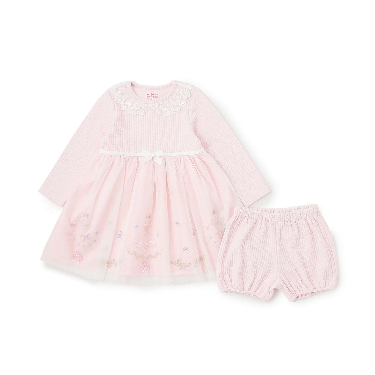 Dress Embroidery Docking Dress with Bloomers Set,Off white, large image number 3