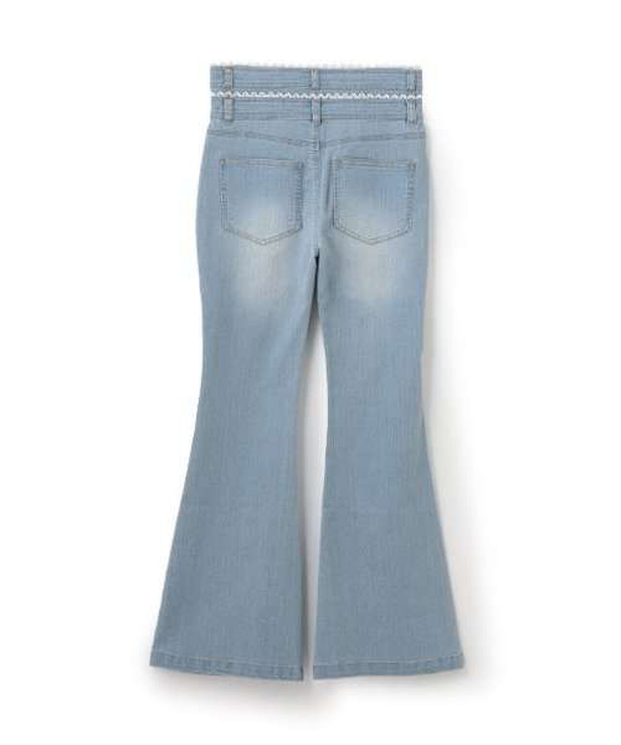 Lace-Trimmed Denim Flare Pants,Light blue, large image number 10