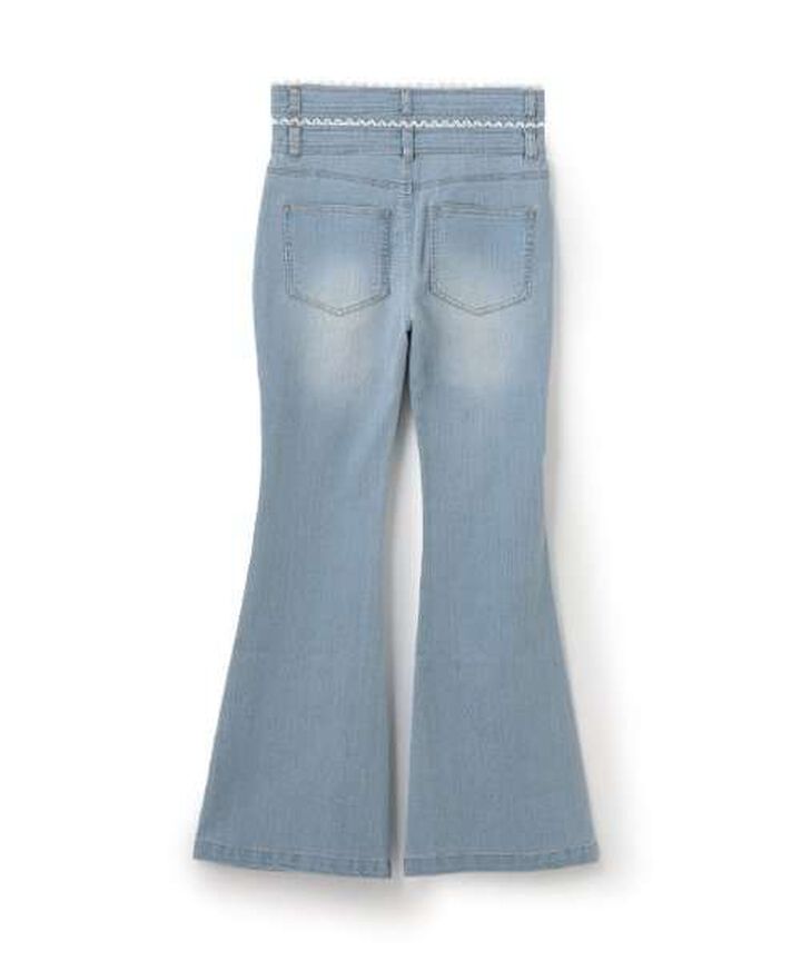 Lace-Trimmed Denim Flare Pants,Light blue, medium image number 10