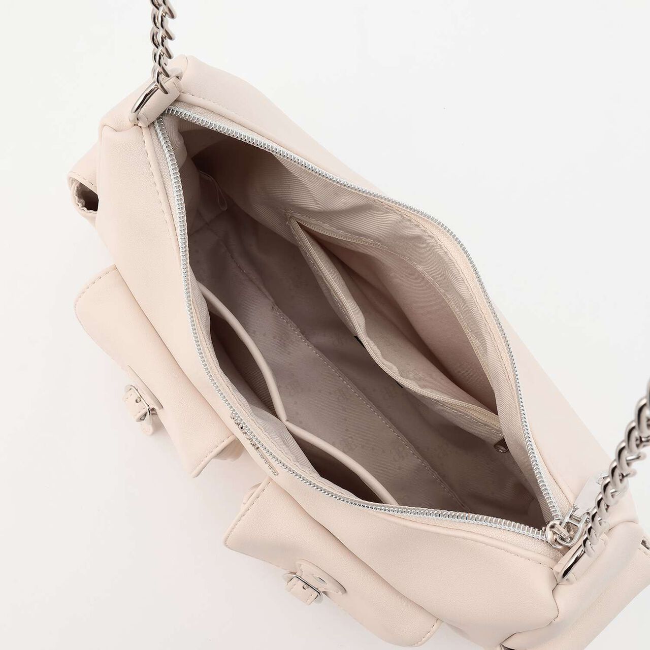 Faux Leather Pocket Shoulder Bag,Off white, large image number 4