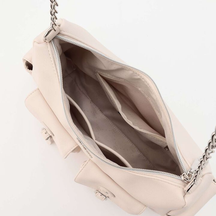 Faux Leather Pocket Shoulder Bag,Off white, medium image number 4