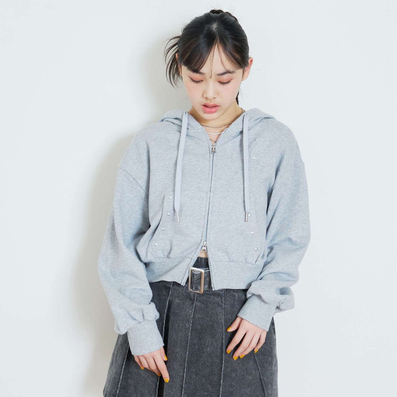 [LTXC/100% Cotton/Set Available] Studded Zip Parka,Black, large image number 4